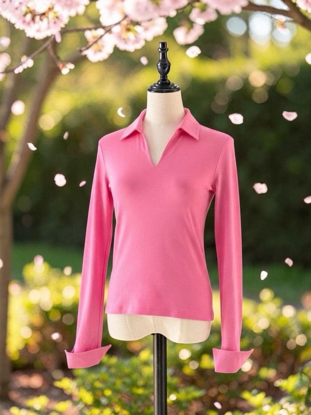 Lilly Pulitzer Pink Long Sleeve Top Blouse Split Neck XS Structured Cuffs
